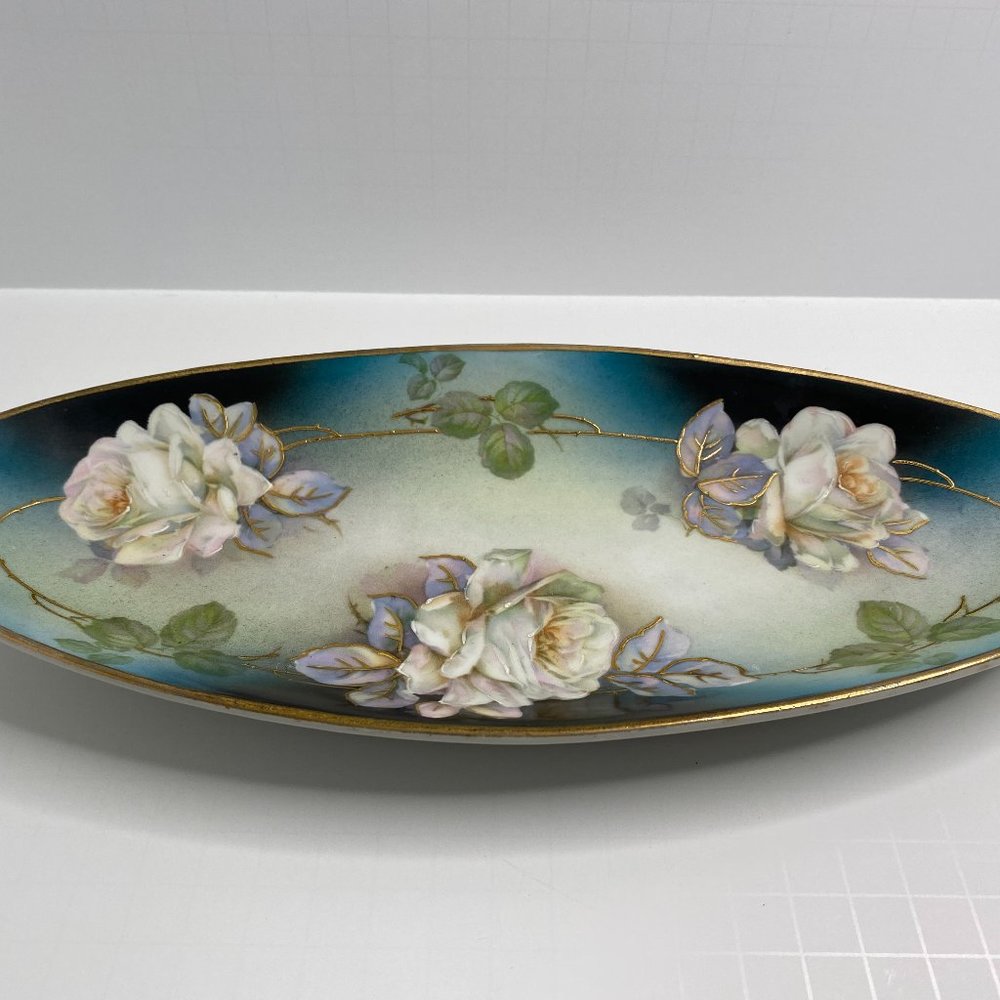 Vintage Oval Serving Dish Hand Painted Floral Made in Germany